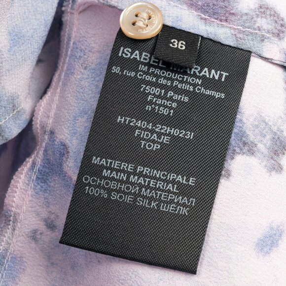 Isabel Marant Fidaje Blue Floral-Print Silk Crepe De Chine Gathered Blouse - Picture 9 of 10